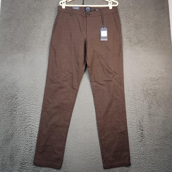 Ben Sherman Pants Mens 34x34 Brown Slim Fit Stretch Plaid Casual Chino BS32WB235 - Picture 1 of 11
